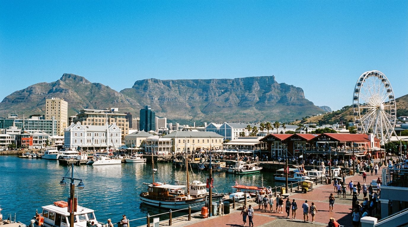 Cape Town waterfront with Table Mountain in clear summer light