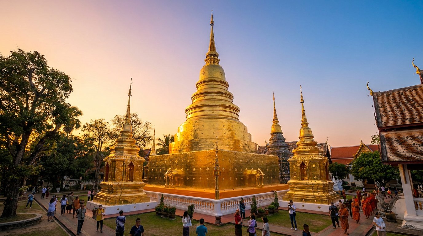 Chiang Mai old city temple at golden hour